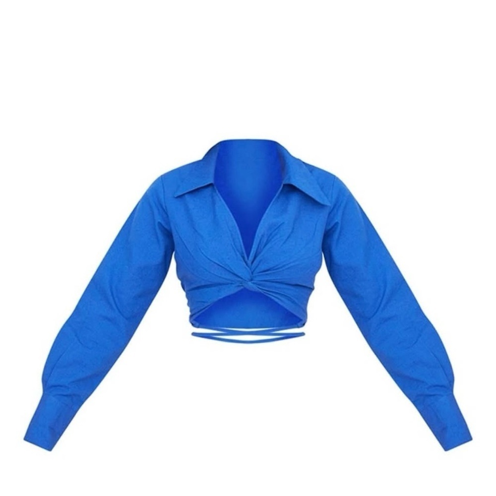 PRETTYLITTLETHING Bright Blue Linen Cut Out Wrap Top – NWT (Size 6) - Picture 4 of 4